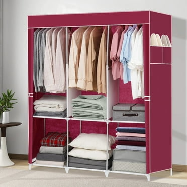 Wqdkj Portable Adult Closet Wardrobe Storage Organizer Clothes Wardrobe Shoe Clothing Rack Shelf Dustproof Non-woven Fabric,Quick and Easy to Assemble Red