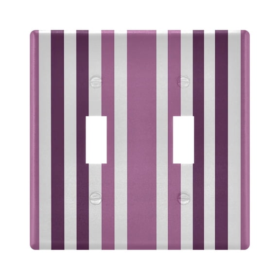 Dailycode Light Switch Plate Covers 2 Gang Wall Plate Plastics Outlet Covers for Kitchen Home Office Decor Aubergine and White Stripes
