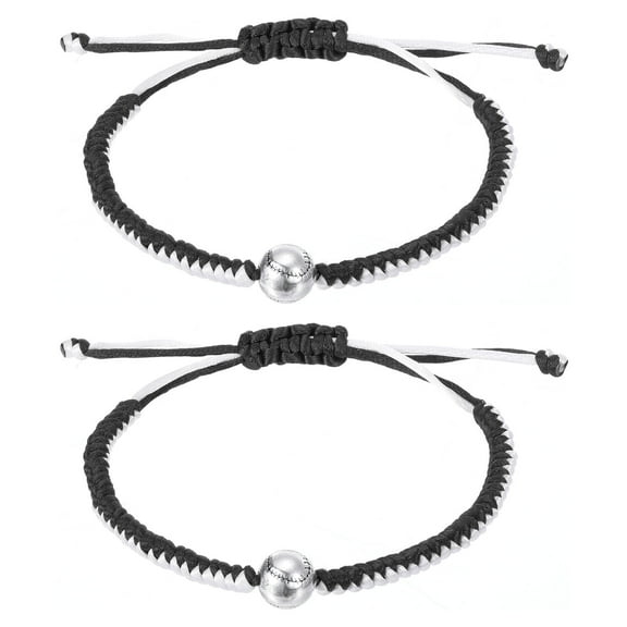 Uxcell Baseball Bracelets, 2 Pcs Baseball Gifts Adjustable Wristbands Black White