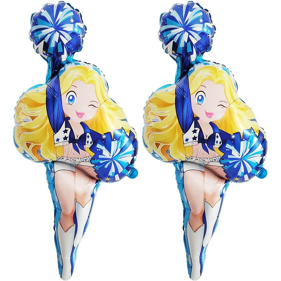 CYMYLAR 2-Pack 46" Large Cheerleader Balloons | Blue White Foil Mylar for Sports Party Decor