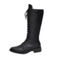 thumbnail image 2 of Women's Front Lace Up Side Zipper Knee High Work Boots, Wide Calf Tall Riding Boots for Street Daily Fall Winter Outdoor Travel Outfits Black 37, 2 of 9