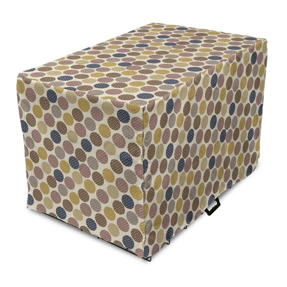 Retro Dog Crate Cover, Polka Dots and Circles on an Eggshell Background, Easy to Use Pet Kennel Cover Small Dogs Puppies Kittens, 7 Sizes, Multicolor, by Ambesonne