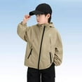 thumbnail image 2 of SERTG Boys Solid Color Hooded Jacket with Zipper Pockets Long Sleeve Spring Fall Casual Outerwear Top for Boys 7-15 Years(Khaki,7 Years), 2 of 7