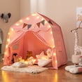 thumbnail image 2 of Gymax Kids Play Tent w/Flags & Globe String Lights for 3-12 Years Old Indoor Outdoor Pink, 2 of 10
