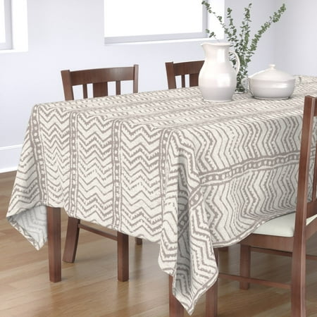 

Cotton Sateen Tablecloth 70 x 120 - Chevron Brown Geometric Midcentury Modern Farmhouse Waves Tribal Texture Print Custom Table Linens by Spoonflower