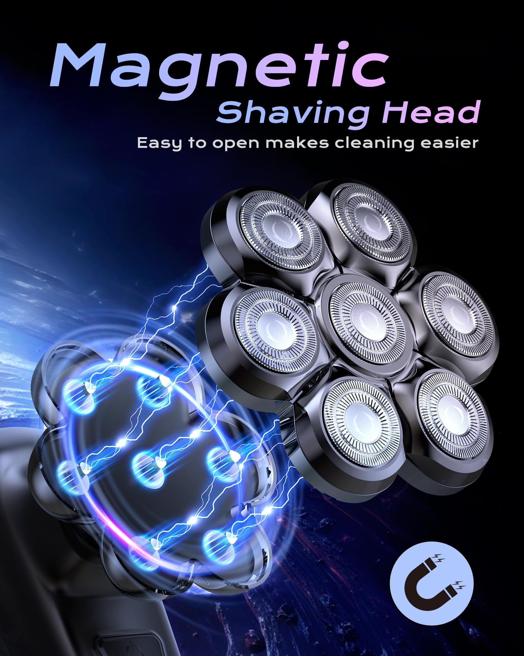 7D Head Shavers for Bald Men, Detachable Head Shaver LED Display Dry Wet Bald Head Razor, IPX7 Waterproof Head Shavers with Type-C Charge