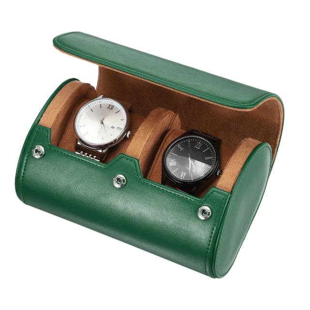 Estuche de viaje para relojes Uxcell para hombres, estuche de cuero para rollo de reloj, caja de almacenamiento portátil para relojes para Navidad, cumpleaños y aniversario, 2 ranuras (verde)