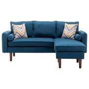 Blissful Nights L Shaped Sectional Sofa Chaise with USB Charger & Pillows, Blue
