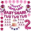 Pink Baby Shark 2nd Birthday Decorations for Girl - TWO TWO TWO and Number 2 Foil Balloons 2 DOO DOO Cake Topper Happy B