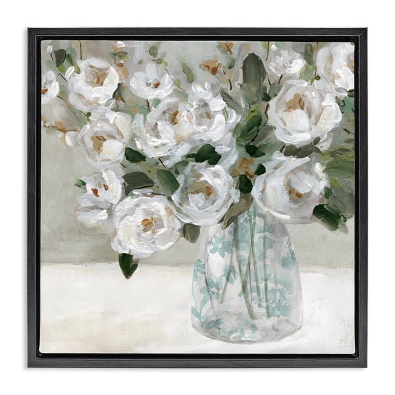 Stupell Industries Shabby Chic Lovely Rose Still Life Black Floating Frame Canvas Art, 18 x 18, by Carol Robinson