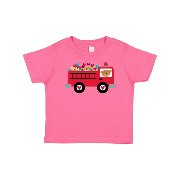Inktastic Valentine Fire Truck Heart Bear Boys or Girls Baby T-Shirt