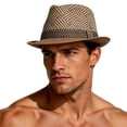 thumbnail image 5 of Mgmyaa Men's Summer Straw Jazz Hat Wide Brim Sun Protection Outdoor Travel Cap Breathable Lightweight Casual Beach Holiday Headwear Adjustable Classic Style, 5 of 9