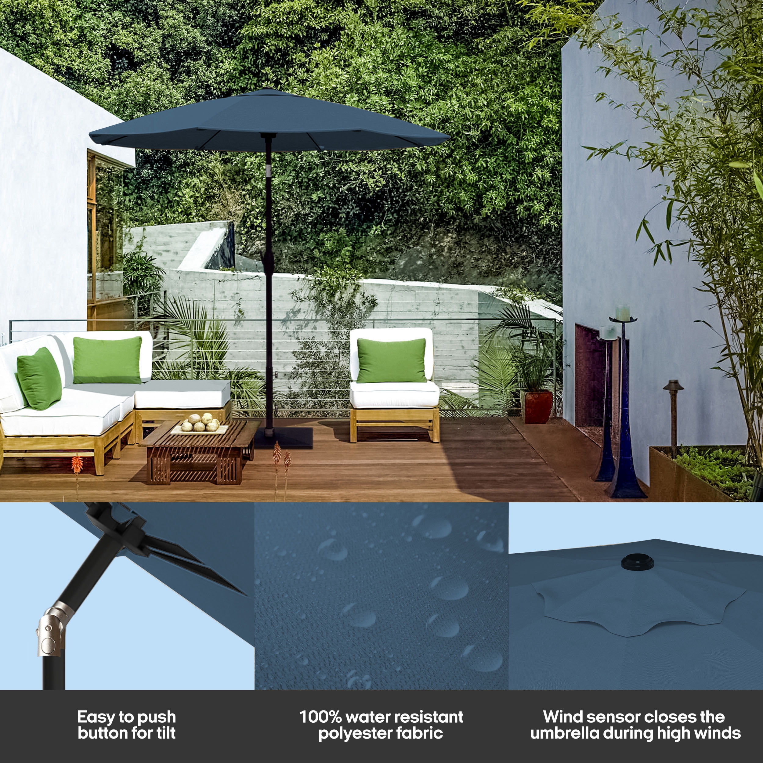 Above 9' Patio Market Outdoor Umbrella Quickswap with Rib Replacement Technology, Navy