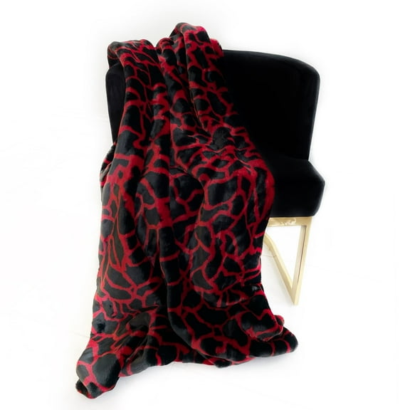 Plutus Brands Plutus Red Black Plush Faux Fur Luxury Throw Blanket, 96L x 110W