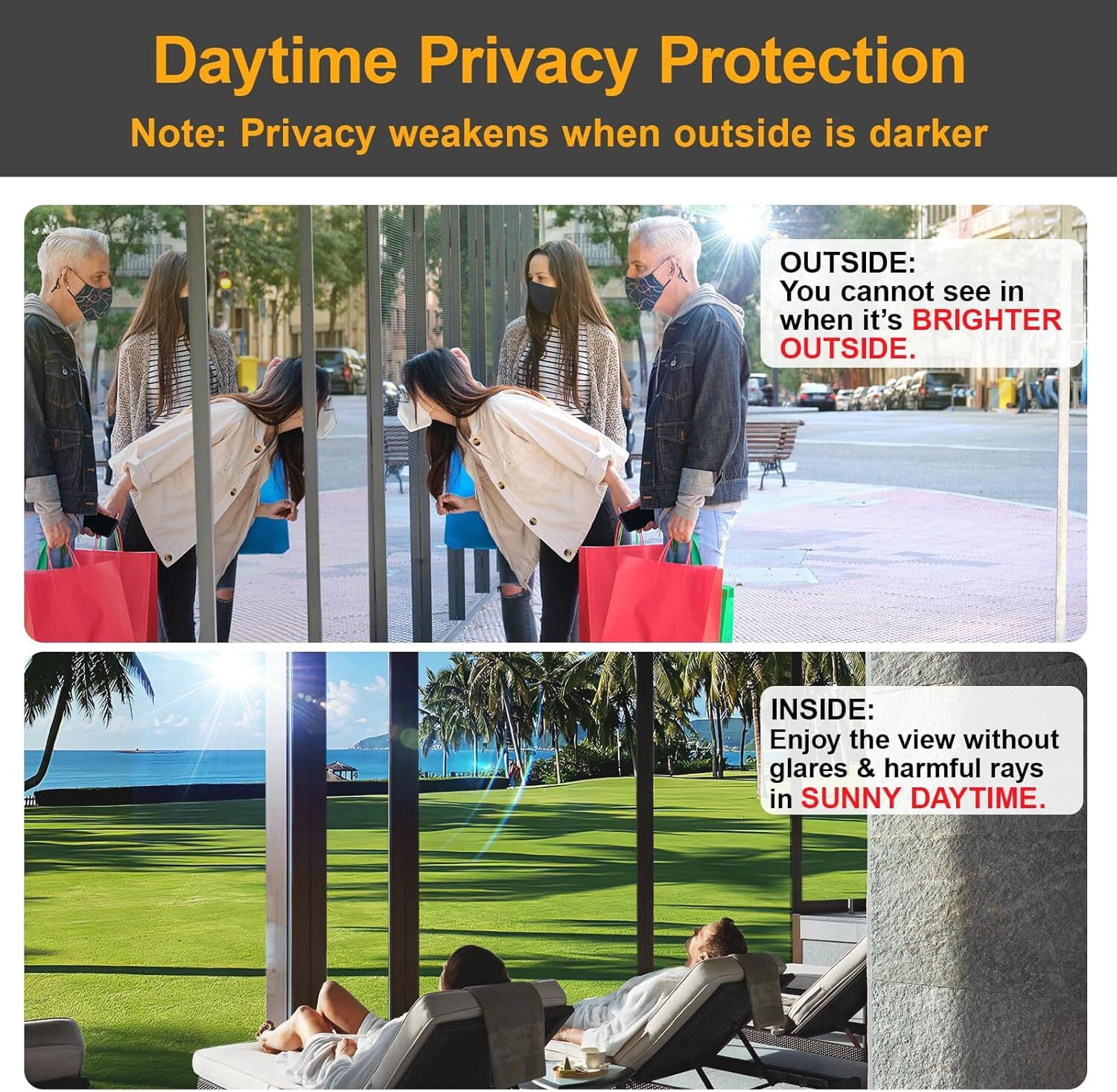 One Way Privacy Window Film, Heat Control Window Tint for Home, Sun Blocking Reflective Window Film See Out Not in, Blackout Film for Windows Office Door (Black, 19.69" × 196.9")