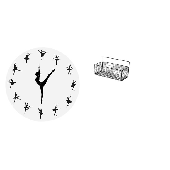 Reloj de pared,Reloj de pared con bailarina,reloj decorativo colgante.,Cesta de almacenamiento,Cesta organizadora de almacenamiento de cocina colgante de alambre,Organizador de pared para baño