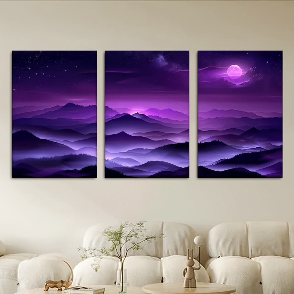 3pcs/set, Canvas painting--Unframed, Stunning purple nebula, Wall decoration, bedroom, living room, library, office, cafe, bar, abstract art, perfect birthday, holiday gift,