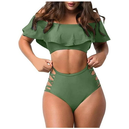 Bikini Set for Women Summer Bathing Suits High Cut Swimsuit Swimming Sets Plus Size Swimwear Beach Outfits Swim Wear Army Green XL