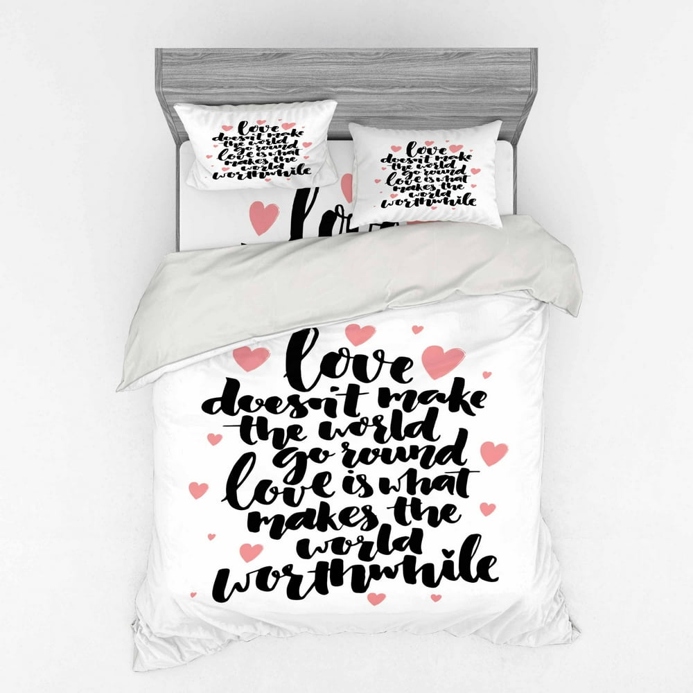 Saying Duvet Cover Set, Valentines Day Themed Typographic Image with