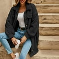 thumbnail image 4 of RYRJJ Fuzzy Fleece Jackets for Women Plus Size Long Sleeve Lapel Button Down Long Teddy Coat Warm Fall Winter Outwear(Black,M), 4 of 9