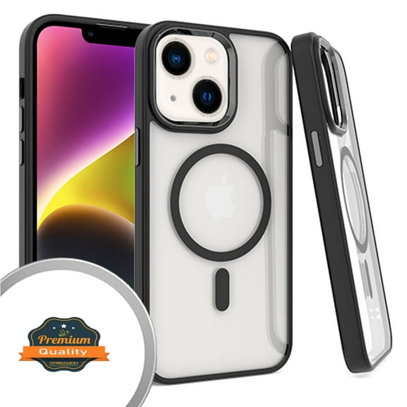 For Apple iPhone 15 Pro (6.1") Magnetic Case with Built in Magnets Compatible with MagSafe, Clear Slim Hybrid Frame Bumper Phone Case Cover by Xpression - Clear / Black