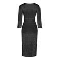 thumbnail image 5 of WREESH Robe de Soirée à Manches Longues Plissée Fendue Couleur Unie pour Femmes Col en V Ajustée, 5 of 5