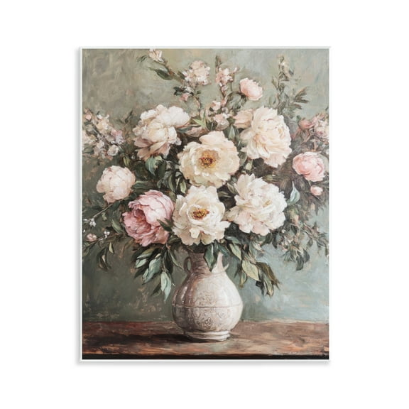 Stupell Industries Pink Peonies Ornate Vase Plants & Flowers Painting Unframed Art Print Wall Art, 11 x 14