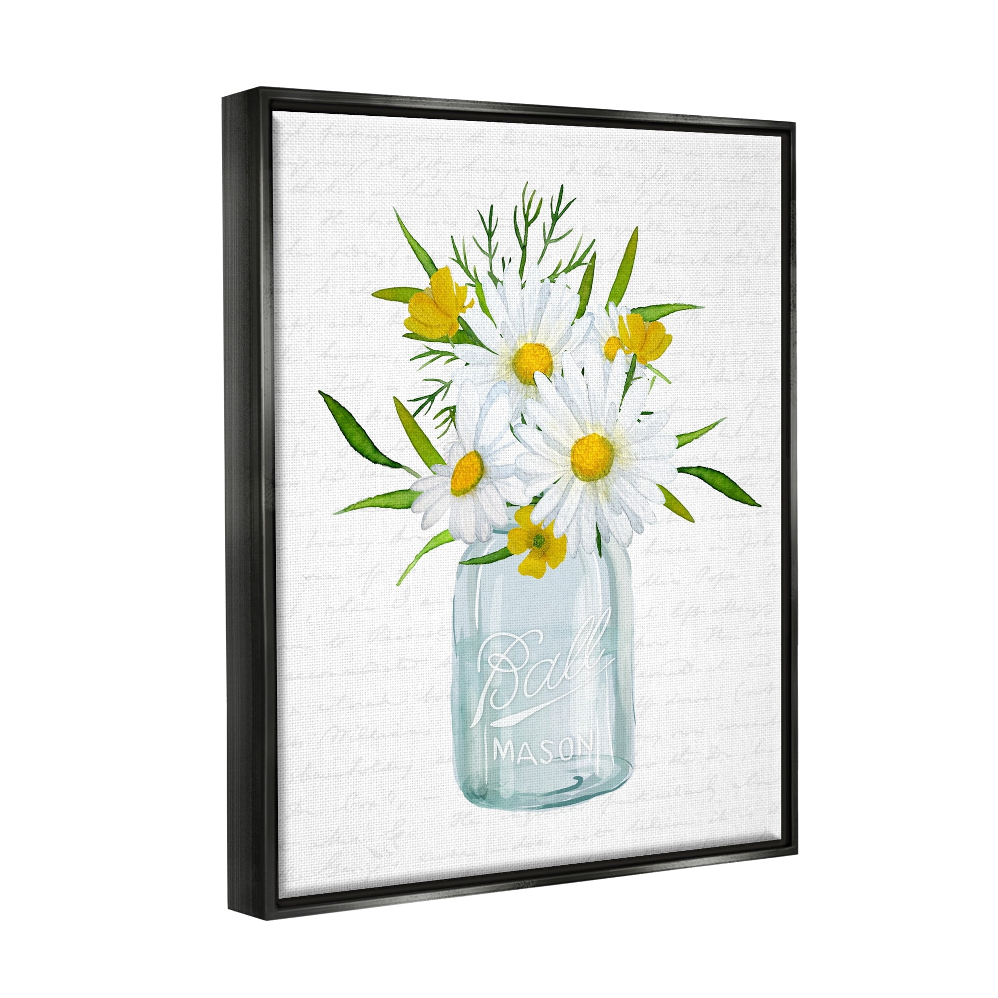 Stupell Industries Summer Daisies Arrangement Country Bouquet Vintage Script Graphic Art Jet Black Floating Framed Canvas Print Wall Art, Design by Lettered and Lined