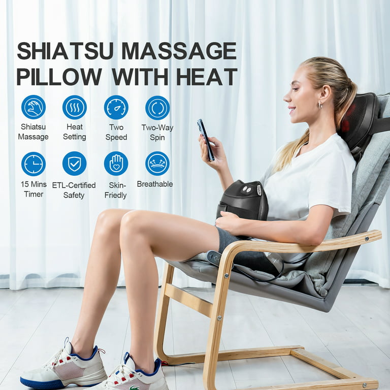 RENPHO Back Neck Massager with Heat Shiatsu Massage Pillow with Deep Tissue Kneading for Shoulders Lower Back Leg Calf Body Muscle, Gifts for Mom