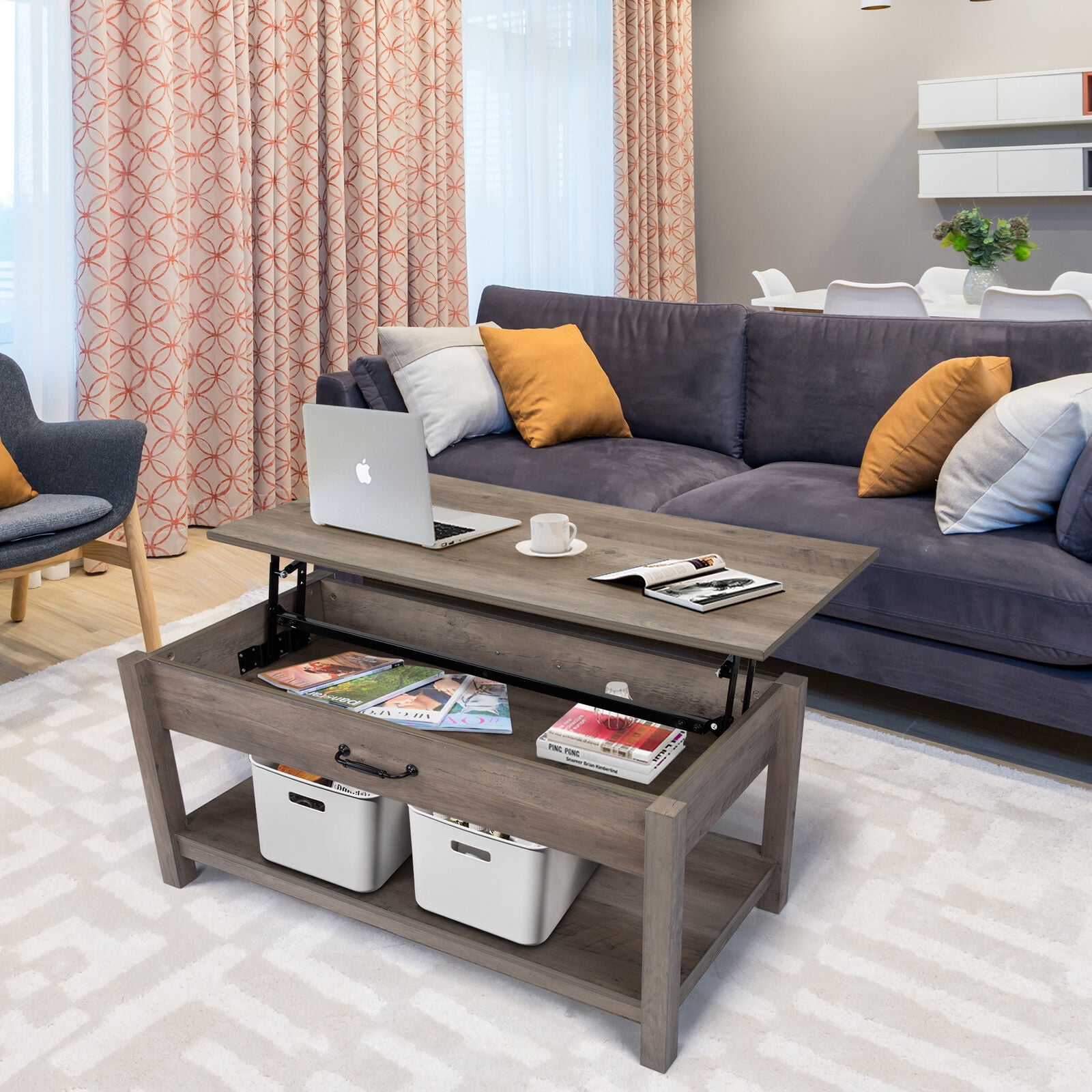Private Jungle Rustic Lift Top Coffee Table W/ Hidden Storage Compartment and Open Shelf Home,Gray Private Jungle Rustic Lift Top Coffee Table W/ Hidden Storage Compartment and Open Shelf Home,Gray