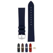 HIRSCH Diamond Calf Untextured Leather Watch Strap - Blue Band / Silver Buckle - XL - 24mm