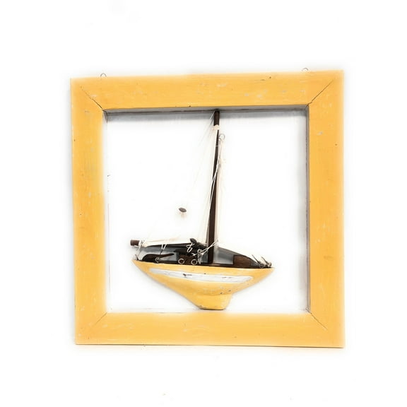 Decorative Framed Sailboat 16" X 16" - Yellow Nautical Decor | #ort1702440y