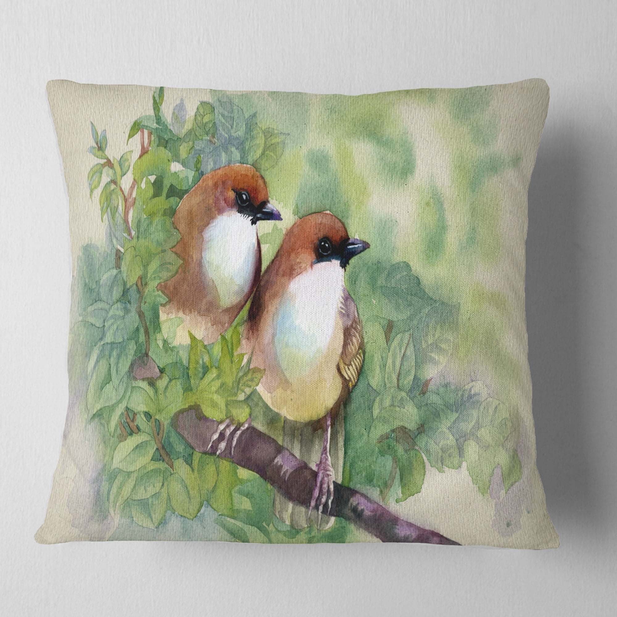Designart Birds of Spring - Modern Animal Painting Throw Pillow - 18x18
