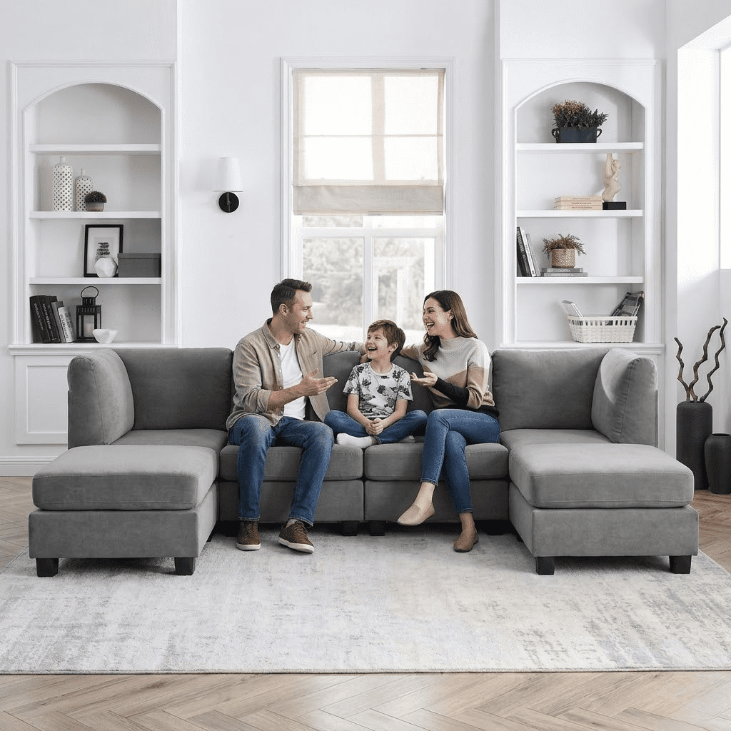 Cloud Couch Modular Sectional Sofa 6 Seat 120" U Shaped Convertible Couch Polyester Thick Cushion with 2 Storage Ottomans and Toss Pillows Washable Removable Cover for Living Room,Dark Grey