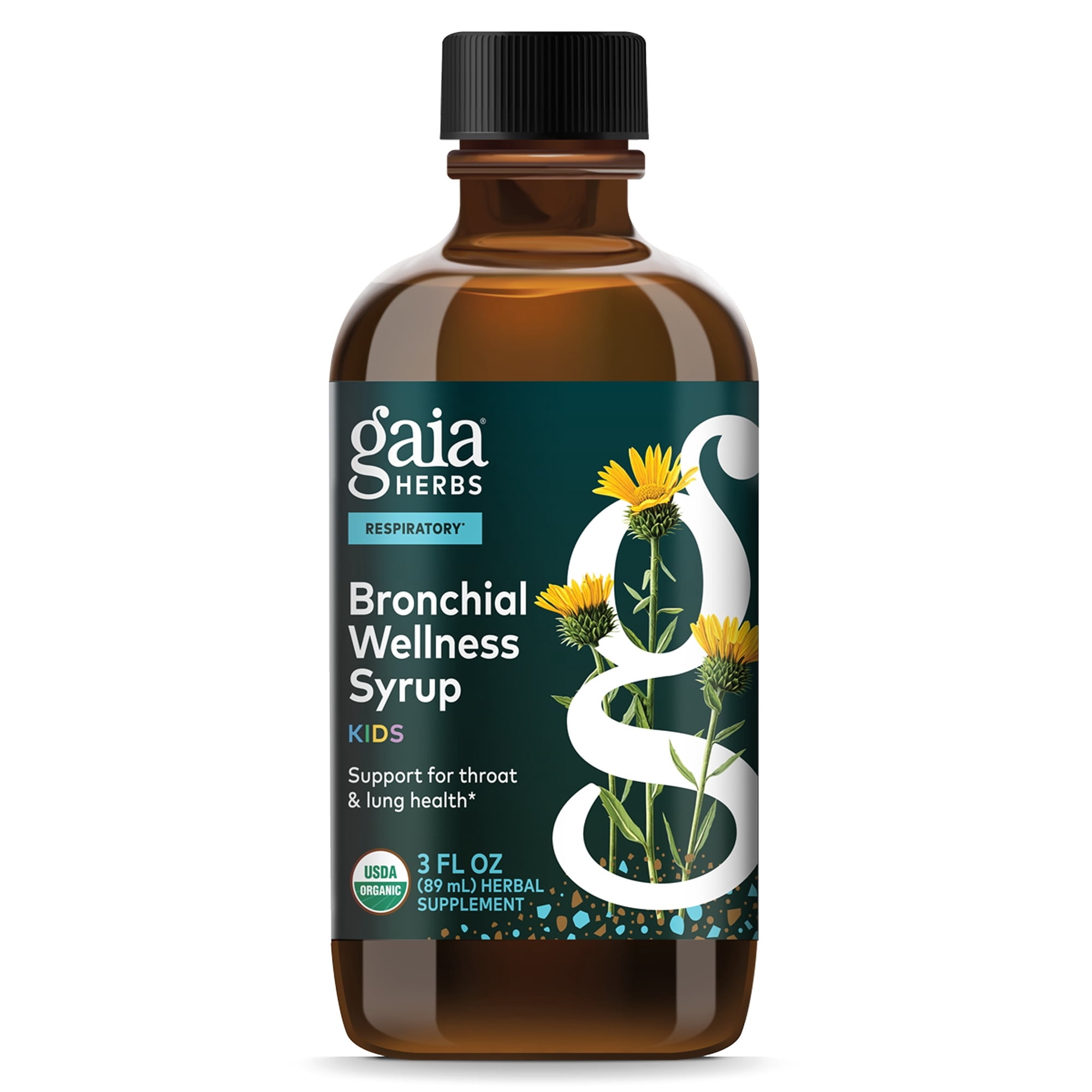 Gaia Herbs Bronchial Wellness Syrup Kids - Immune Support Supplement - Throat & Lung Health Support* - Certified Organic Formula with English Plantain, Grindelia & Honey - 3 Fl Oz (18 Servings)