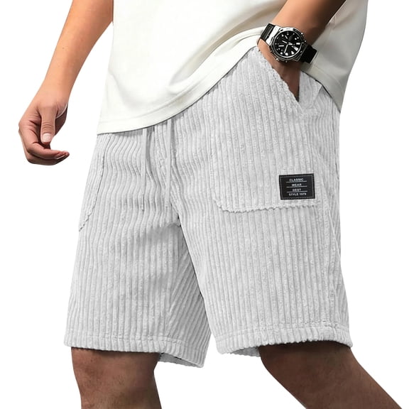 Men's Vintage Baggy Corduroy Shorts Drawstring Elastic Waist Summer Beach Shorts
