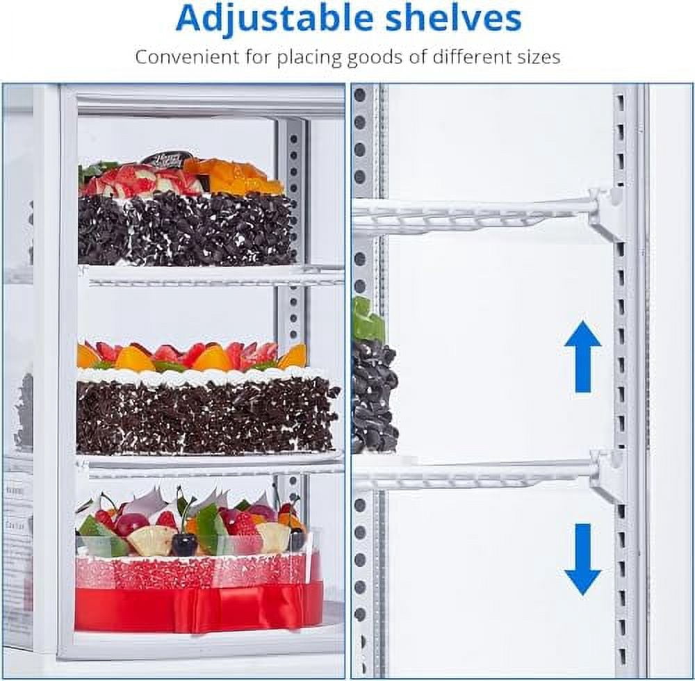 Commercial Refrigerator Display Case, 2.1 Cu.FT Display Fridge Single-Door Pastry Display Case with Interior LED Lighting, Double-Layered Glass Commercial Countertop Bakery Display Refrigerator
