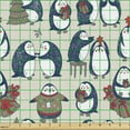 thumbnail image 2 of Ambesonne Christmas Fabric by the Yard Upholstery, Grunge Penguins Boxes, 1 Yard, Navy Blue White Umber, 2 of 5