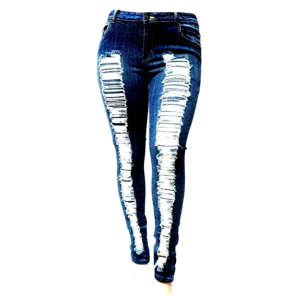 JACK-D WOMENS PLUS SIZE Stretch Distressed Ripped BLUE SKINNY DENIM JEANS PANTS (JD-SPBB-N629-R)