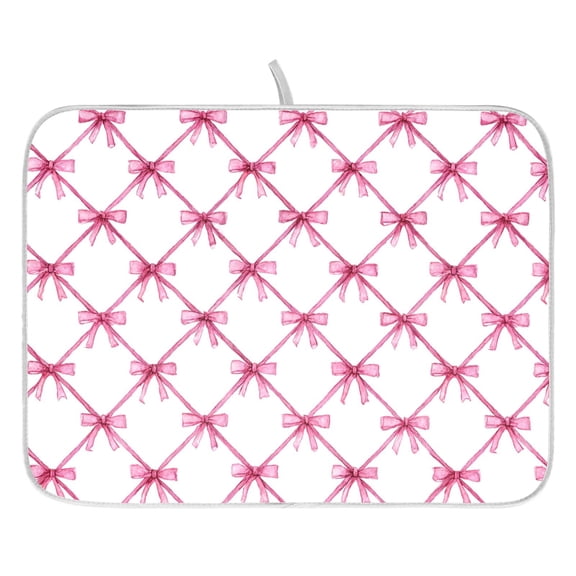 Dish Drying Mat for Kitchen Counter 16x18/18x24 Light Pink Ribbon Bow Plaid Absorbent Coffee Bar Mat Dish Drainer Rack Mat for Kitchen Counter