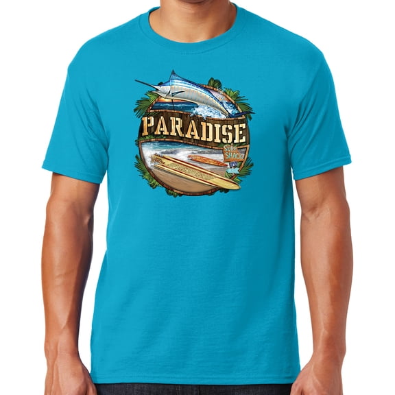 Mens Manu Bay Surf Company PARADISE SURF SHACK MARLIN T-shirt, 3XL Cali Blue