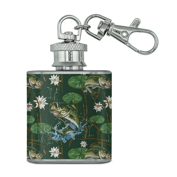 Bass Pond Lilly Pads Fish Fishing Stainless Steel 1oz Mini Flask Key Chain