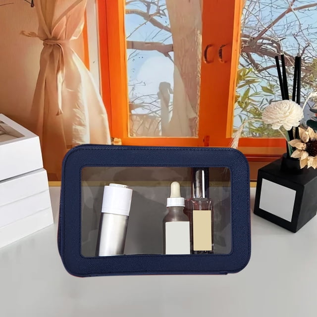 Todaioua Clear Makeup Bag Set, Waterproof PU Portable Makeup Bag Holder with Transparent Window, Travel Lipstick Case Pouch Car Organizer and Storage for Cosmetics