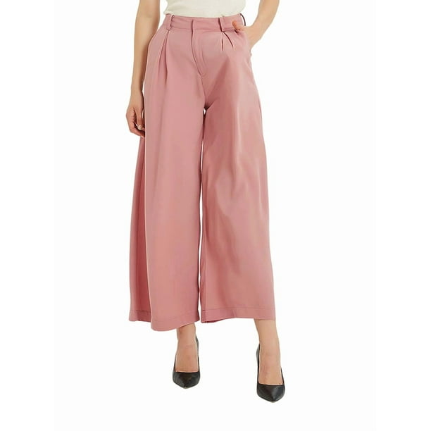 Pantalones Palazzo Largos de Pierna e Informales de Cintura Alta para Mujer, Talla Regular Rosa XXL