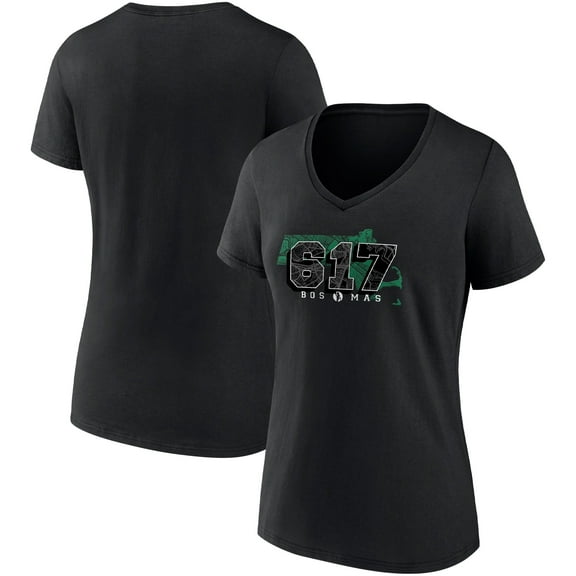 Women's Fanatics Black Boston Celtics Hometown Collection 617 V-Neck T-Shirt