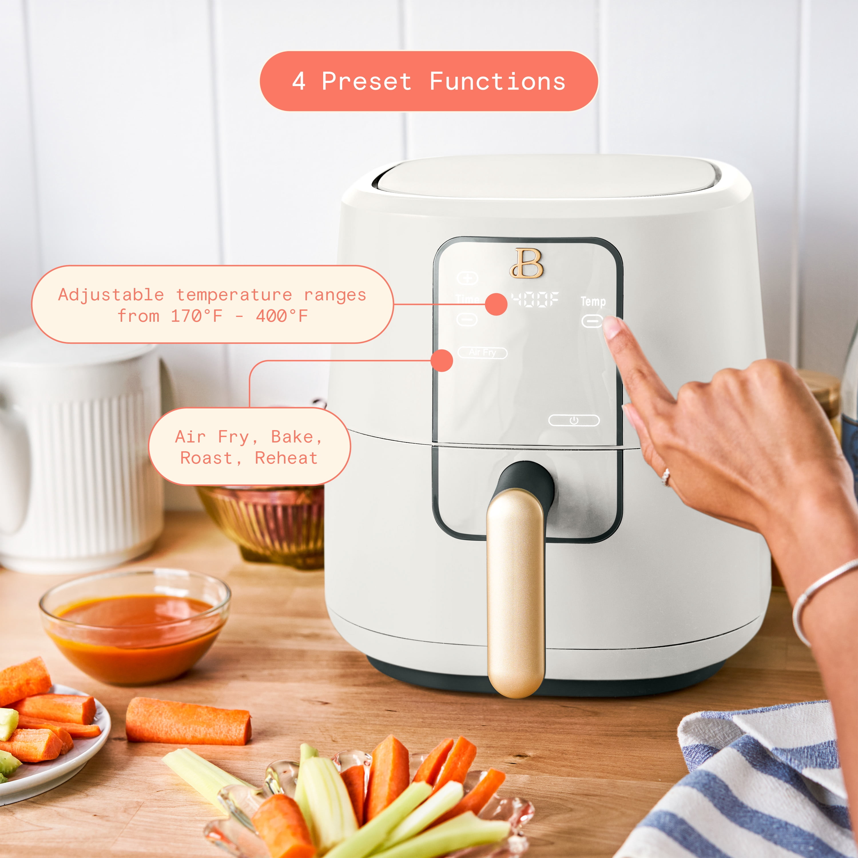 Beautiful 3 Qt Air Fryer with TurboCrisp Technology, EverGood Ceramic Nonstick Coating, White Icing by Drew Barrymore