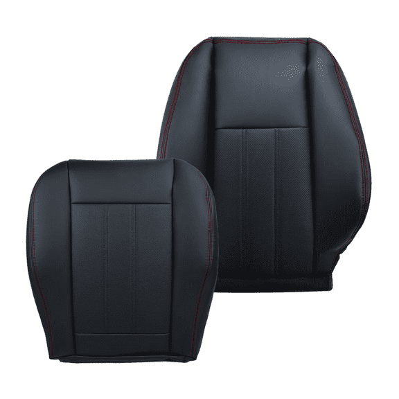 Fits Dodge Grand Caravan (2008-2020) Driver or Passenger Side Bottom Back Replacement Leather Seat Covers Black (Red Seams)