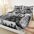 thumbnail image 4 of Castle Fairy Goth Rose Skull Bed Sheets 4-Piece,Halloween Crow Moth Spider Moth Full Size Sheets,Gray Black,1 Fitted Sheet,1 Flat Sheet and 2 Pillowcases, 4 of 6