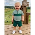 thumbnail image 3 of BemeyourBBs Toddler Baby Boy Summer Clothes Infant Baby Boys Golf Outfit Short Sleeve Lapel Collar Golf Themed Embroidery Half Zipper Striped Shirt Tops and Pockets Shorts 2Pcs Set, 3 of 9
