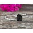 thumbnail image 2 of 2 Carat Surprisingly Black Diamond Moissanite Engagement Ring On 10k White Gold Bridal Set 7x5mm Emerald Cut Thin Pave Stacking Band Art Deco, 2 of 5
